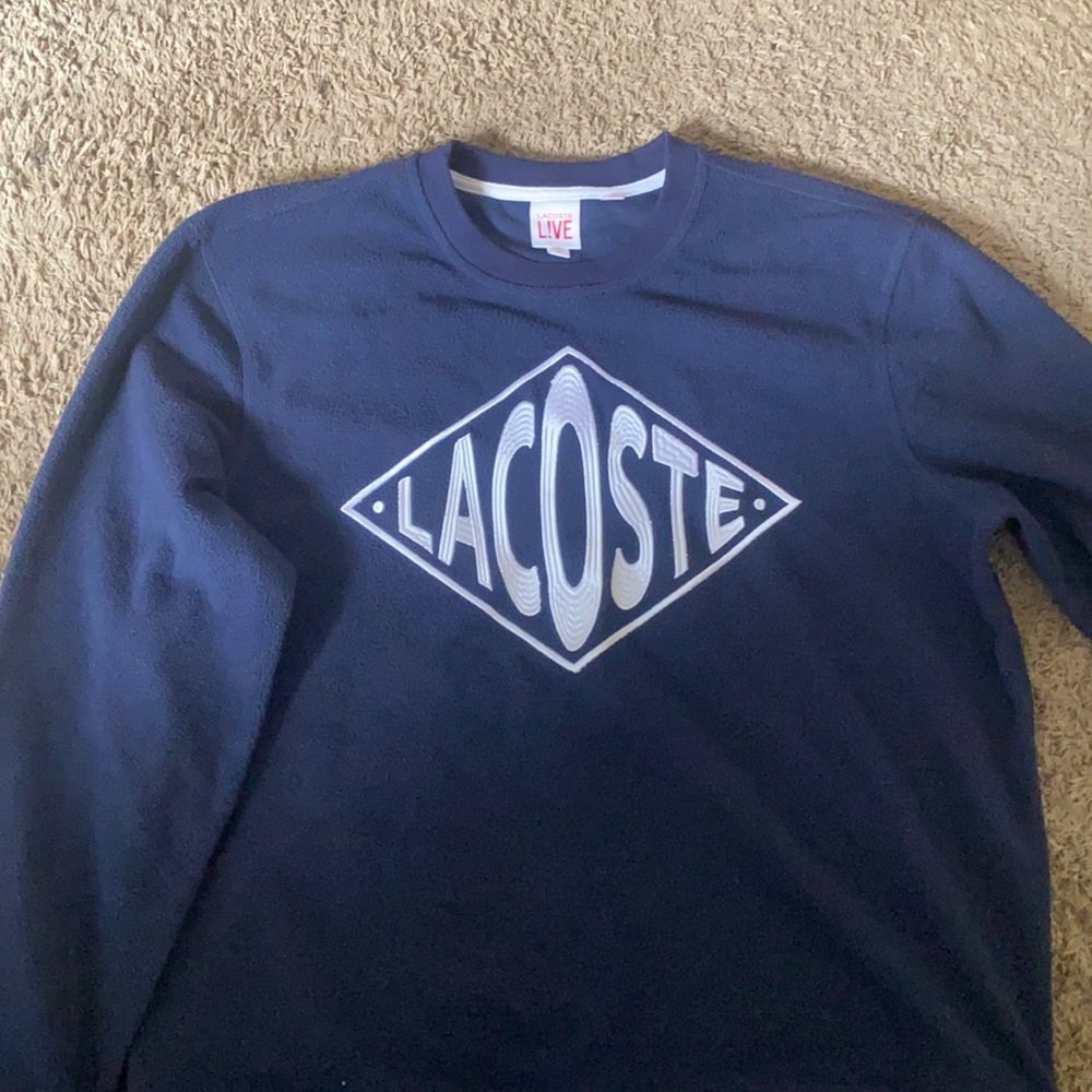 Lacoste inside out sweater, size xxL, color is blue